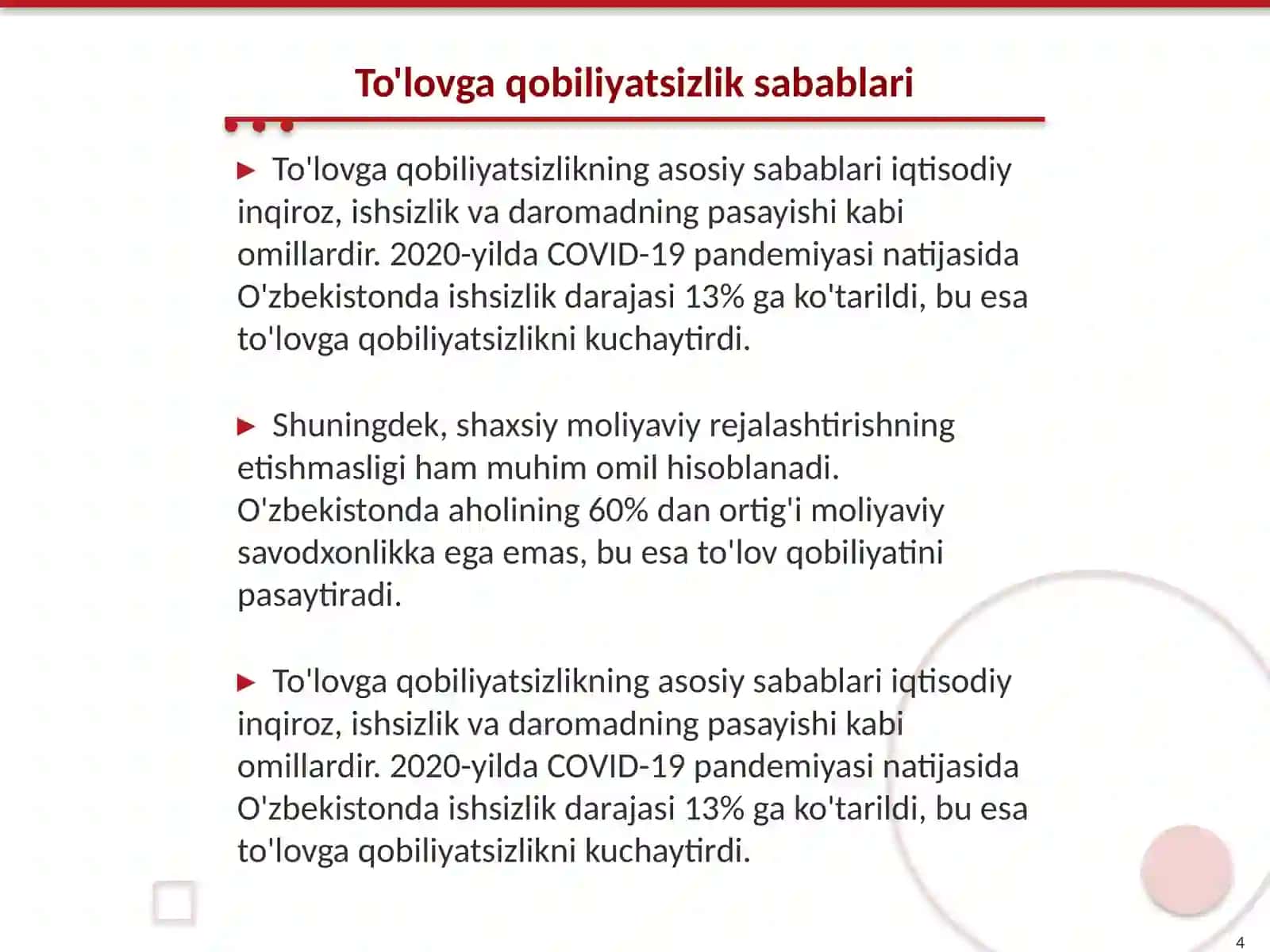 To'lovga qobiliyatsizlik tushunchasi va uning vazifalari 4