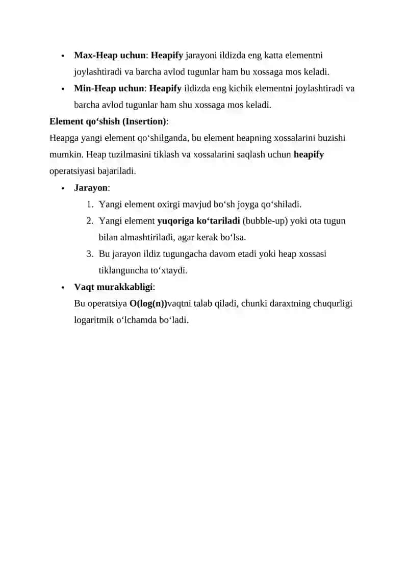 Heap tree ko‘rinishidagi binar daraxtlar bilan ishlash algoritmlari 4