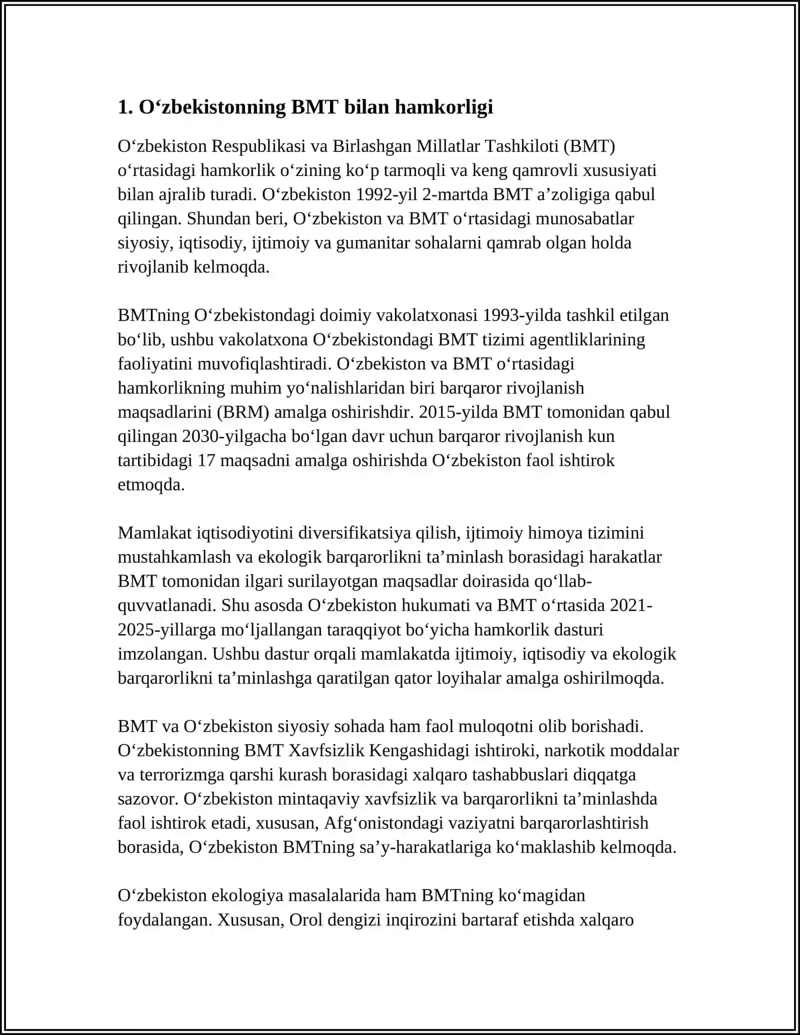 O‘ZBEKISTONNING XALQARO TASHKILOTLAR BILAN HAMKORLIK ALOQALARI 4