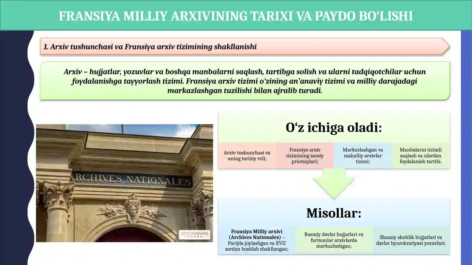 Fransiya Milliy arxivining tashkil etilishi.1794-yilgi arxivlar toʻgʻrisidagi dekretning ahamiyati. 4