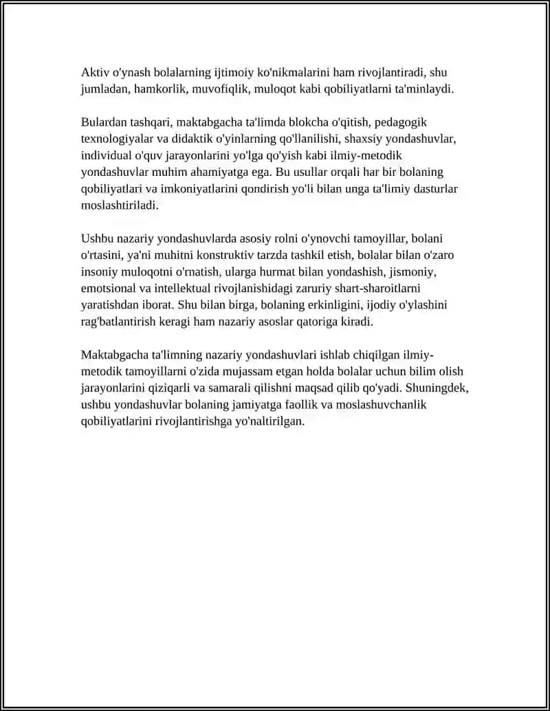 Maktabgacha Ta'limning Ilmiy-Metodik Asoslari va Tamoyillari Tahlil Qilish 4