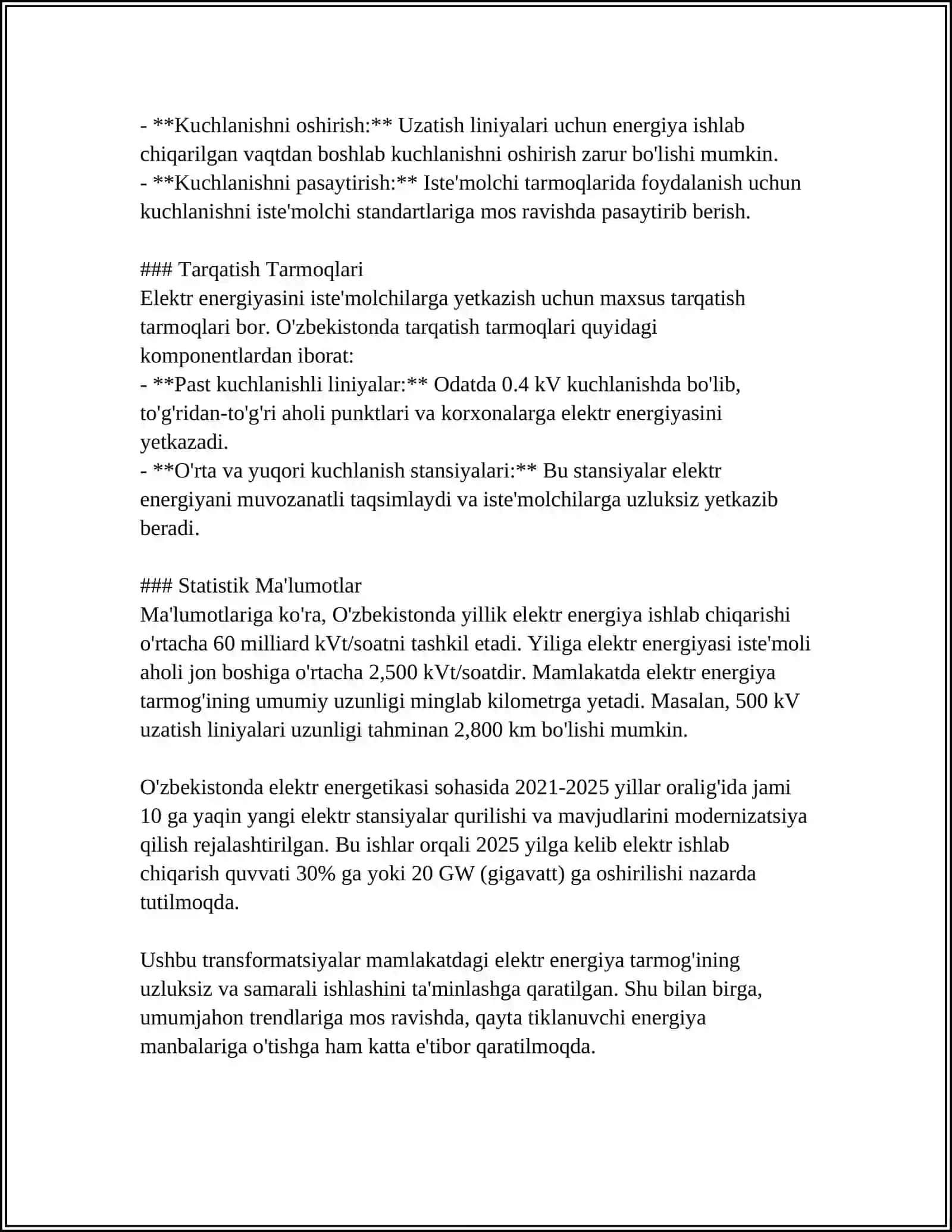 O'ZBEKISTONDAGI SANOAT KORXONALARIDA ELEKTR ENERGIYASINING TA'MINOTI TIZIMI 4