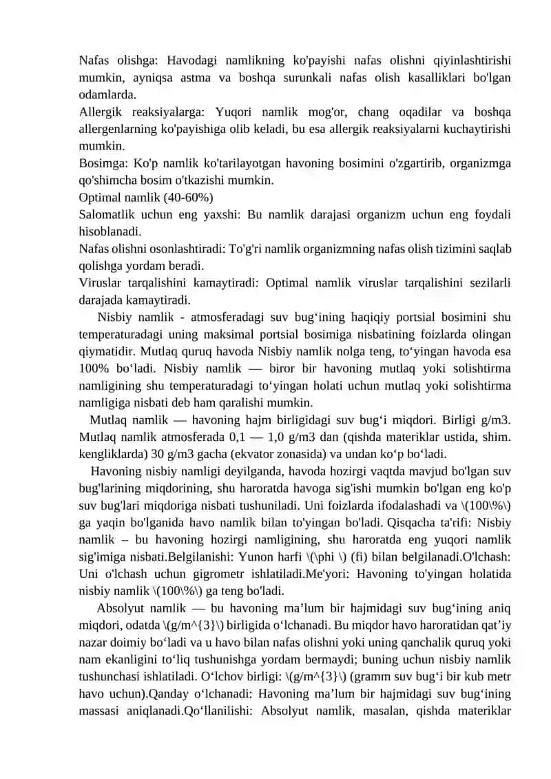 Organizmga havo namligi ko'rsatkichlarning ta'siri 4
