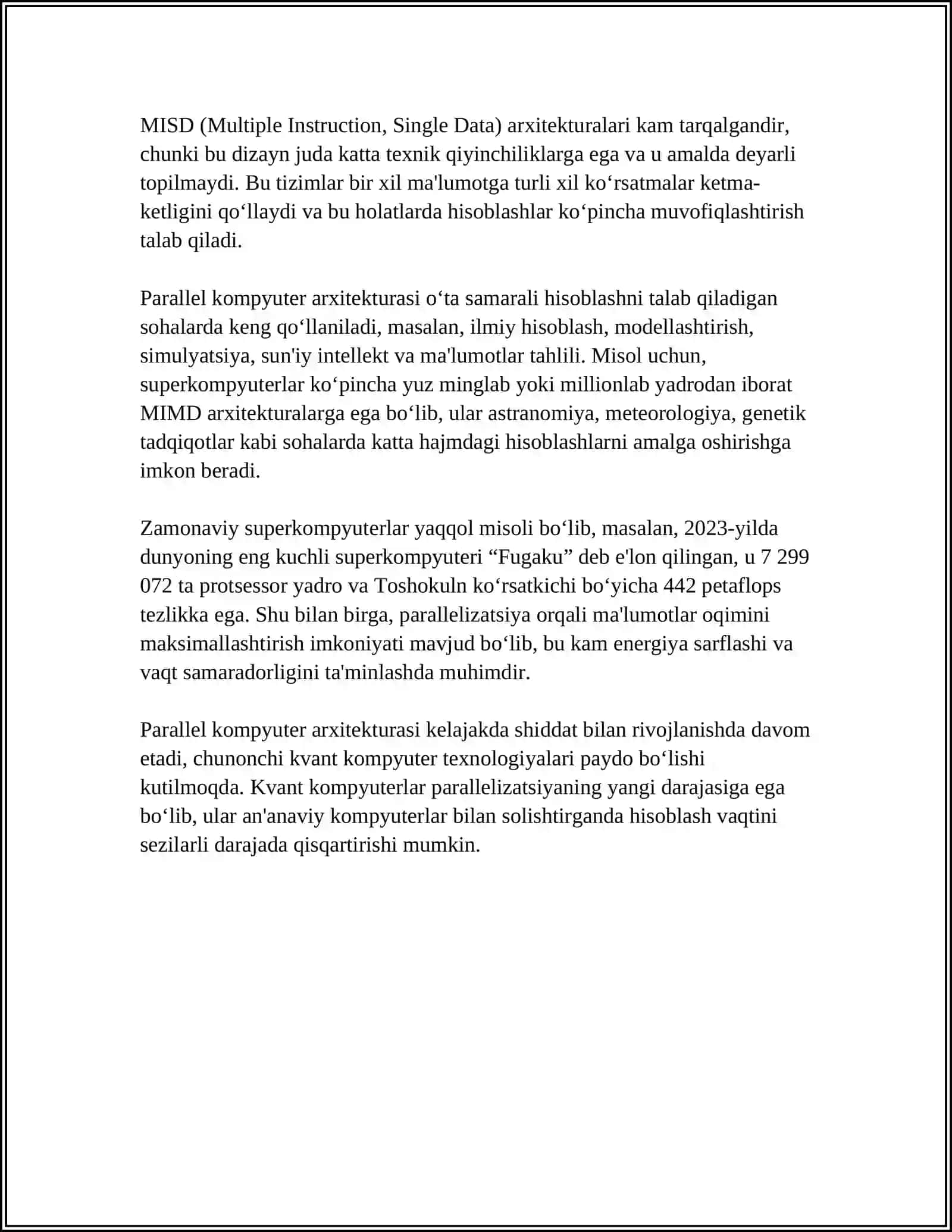 PARALLEL KOMPUTERLAR: UMUMIY VA AJRATILGAN XOTIRALI MULTIPROSESSORLAR VA MULTIKOMPYUTERLAR 4