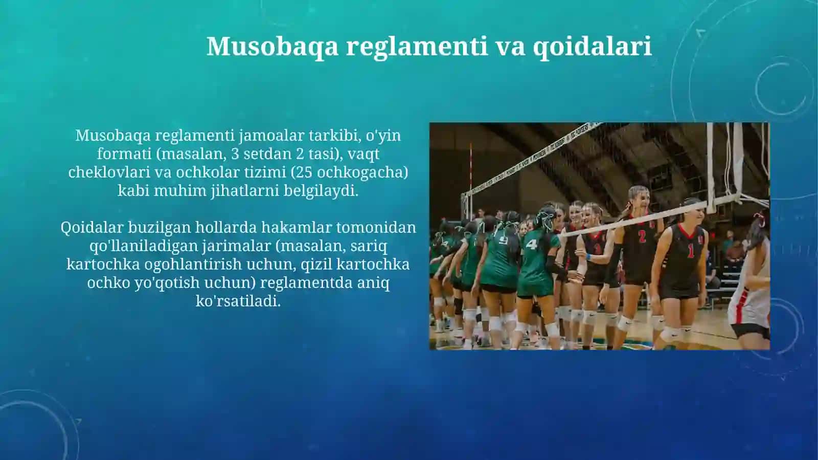 Voleybol bo'yicha musobaqalar tashkil qilish va o'tkazish 4