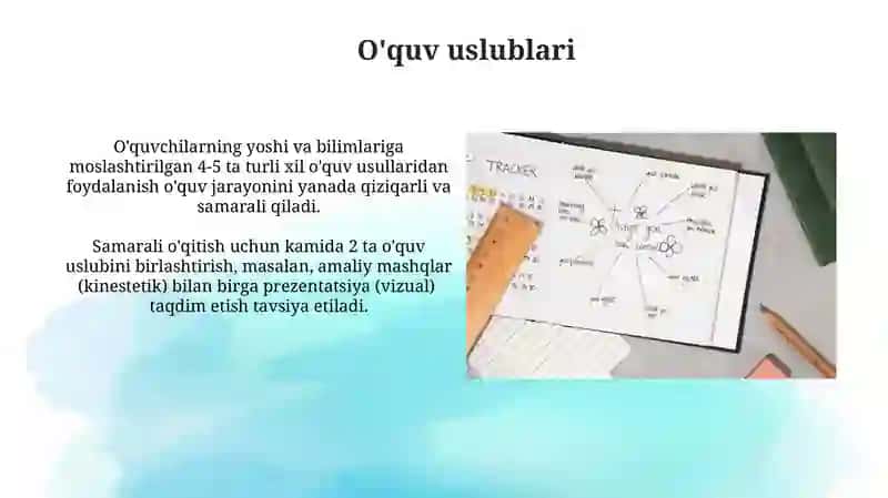 Darsning tarkibiy qisimlari va uni taqdim etish metodikasi 4