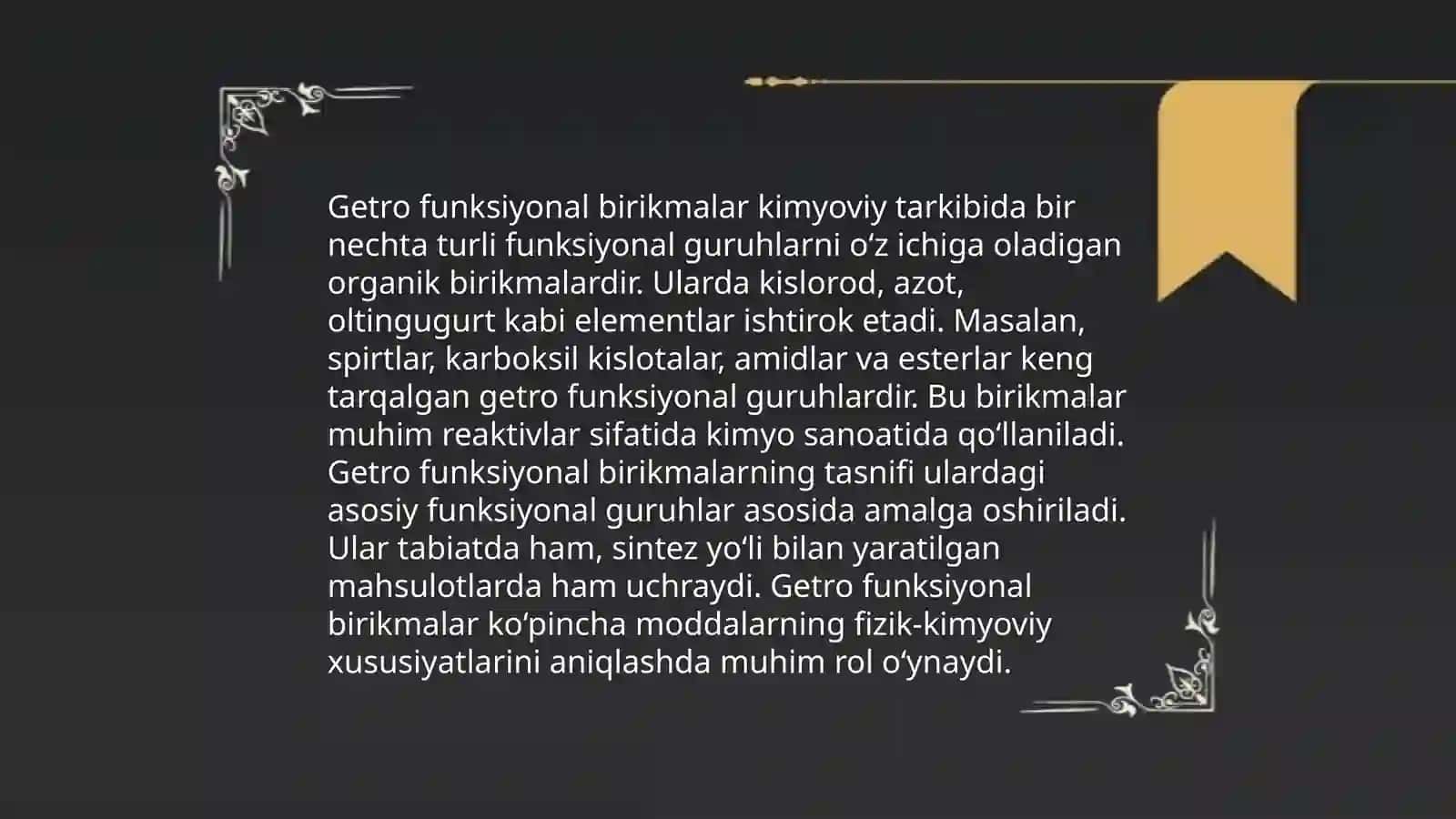 Polifunksional birikmalar va Getro funksiyanal birikmalar metabolitlar dorivor moddalar 4