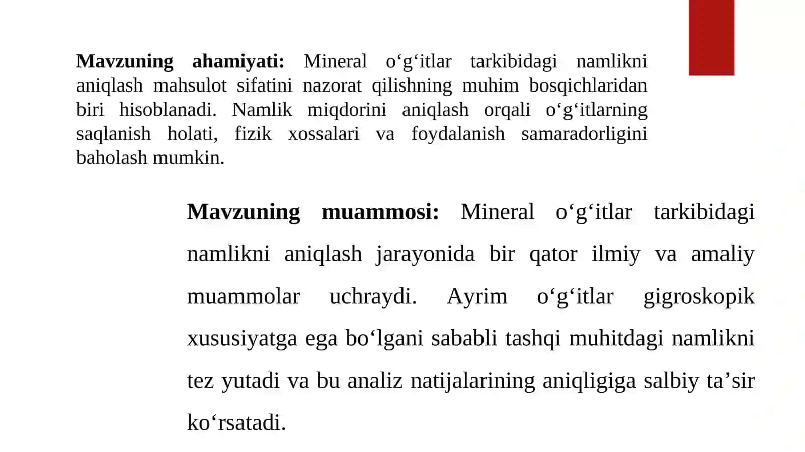Mineral o'g'itlar tarkibidagi namlikni aniqlash 4