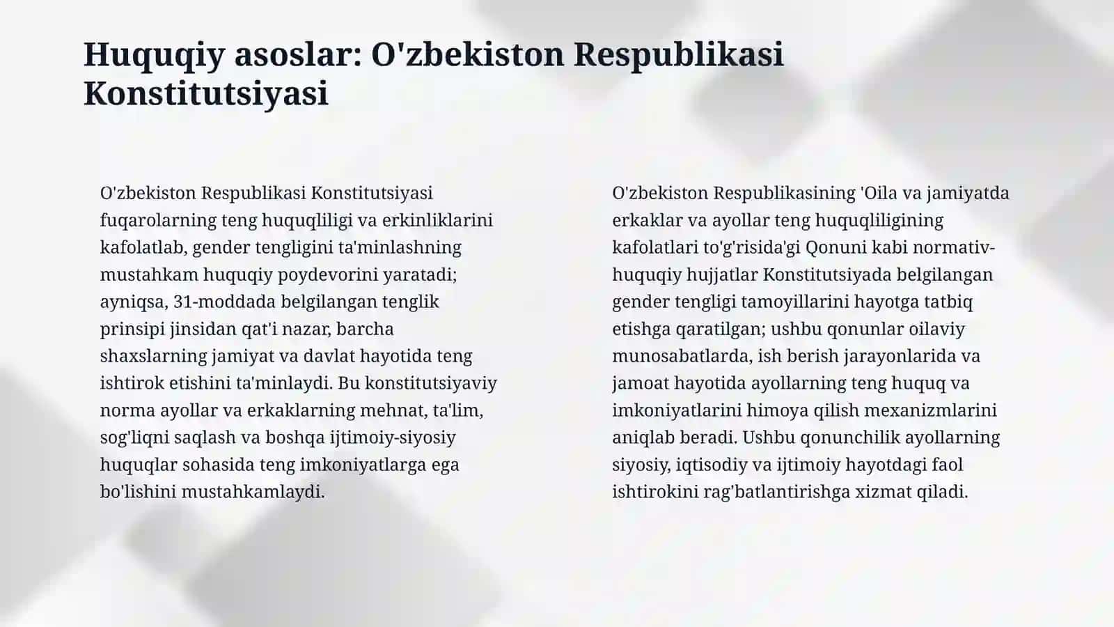 Gender tengligi va ayollar huquqlarini himoya qilish. 4