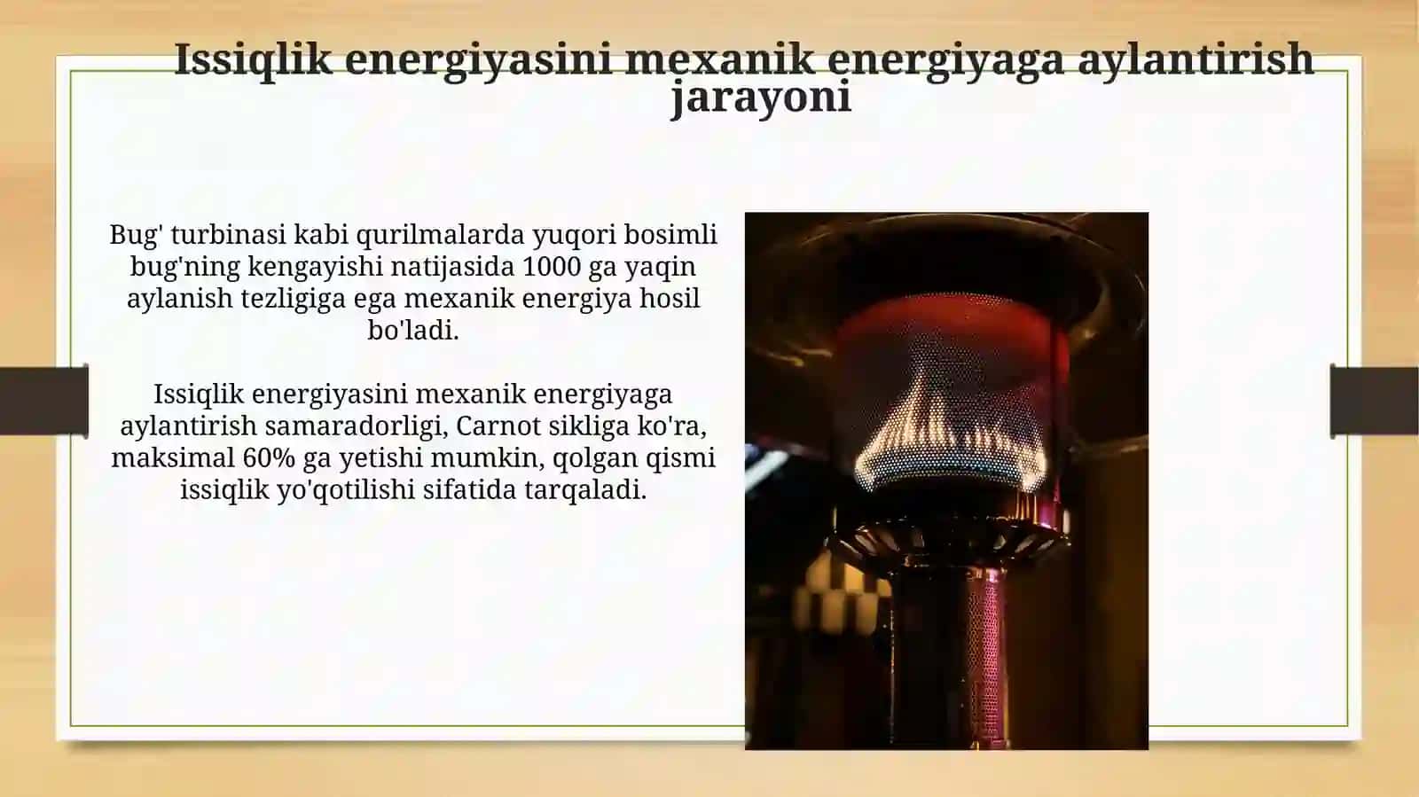 Issiqlik energiyasini mexanik energiyaga aylanishi shaft-sharoitlari 4