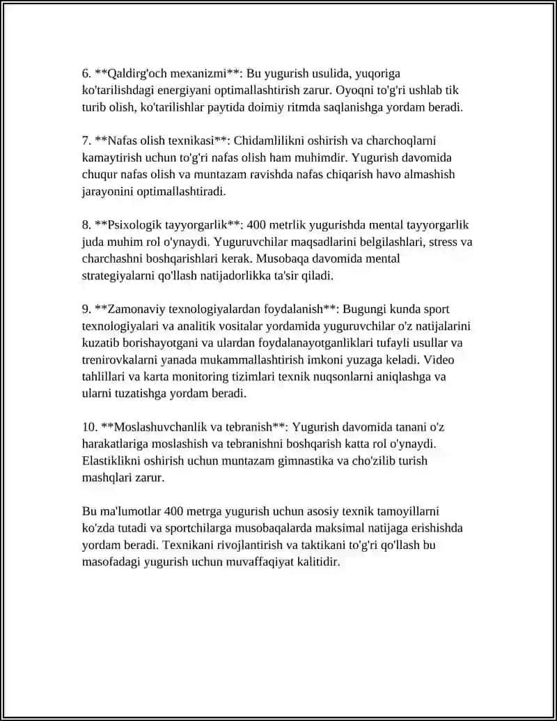 400 METRGA YUGURISH TEXNIKASINI OʻRGATISH 4