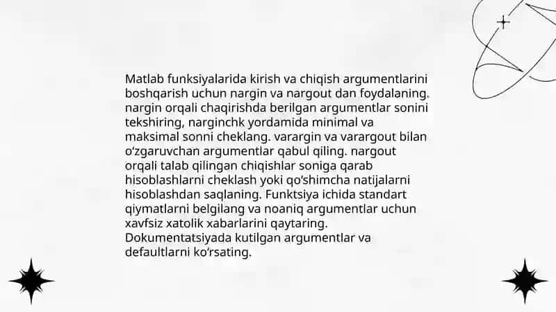 Matlab funksiyalarining ishlash va tuzilishi bo‘yicha amaliy tavsiyalar 4
