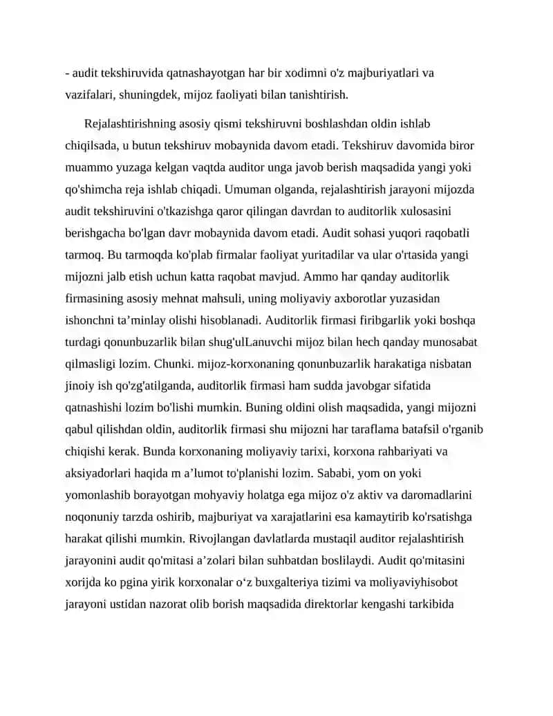 Auditorlik tekshiruvining tashkiliy asoslari, audit strategiyasi va texnologiyasi 4