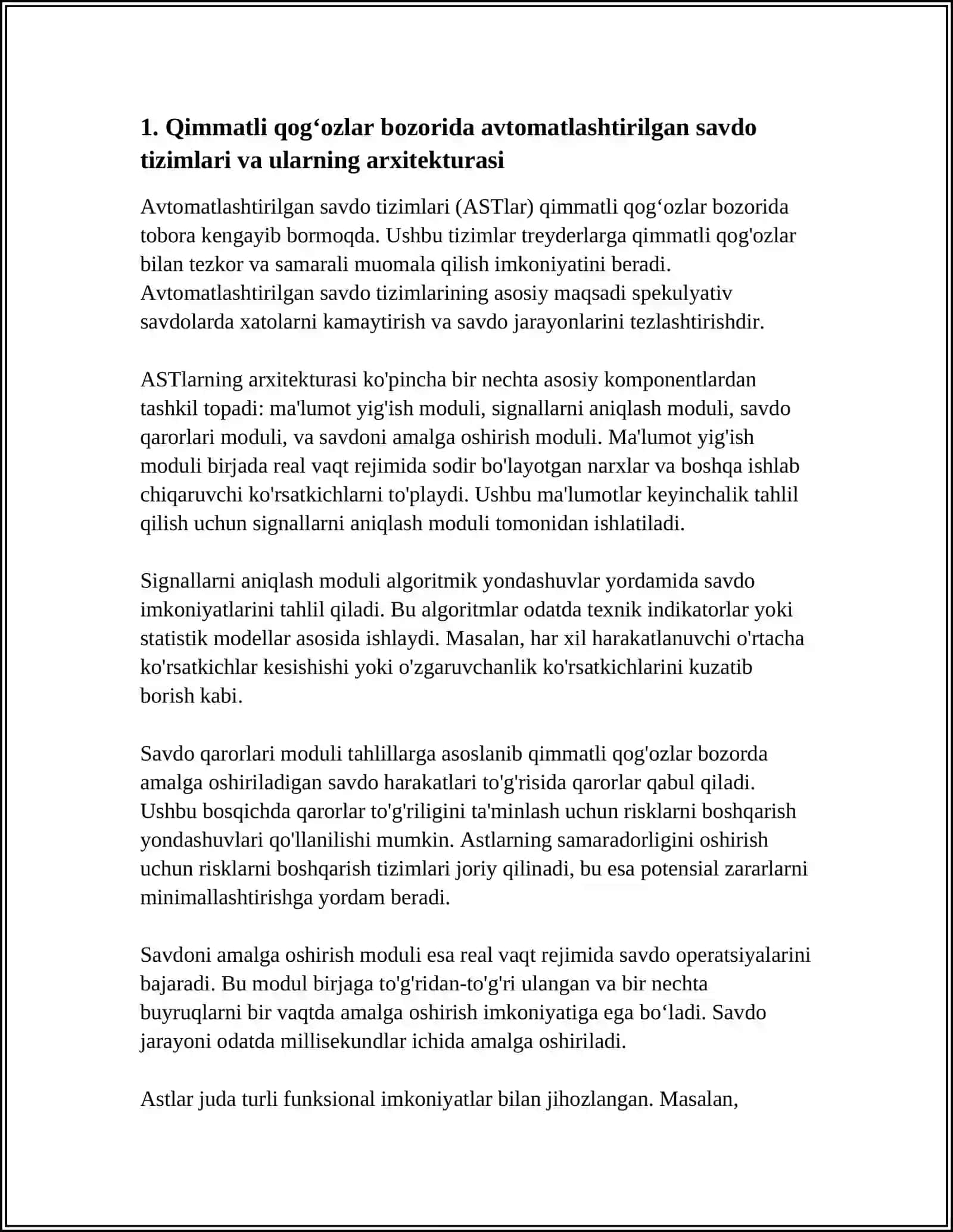 QIMMATLI QOGʻOZLAR BOZORIDA AVTOMATLASHTIRILGAN AXBOROT TEXNOLOGIYALARI VA TIZIMLARI 4