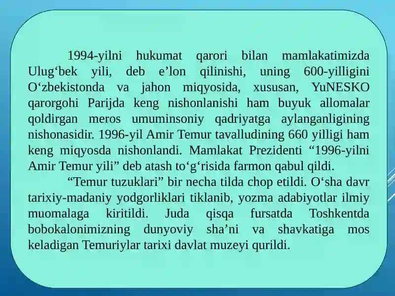 Mustaqillik yillarida O‘zbekistondagi ma’naviy va madaniy taraqqiyot 4