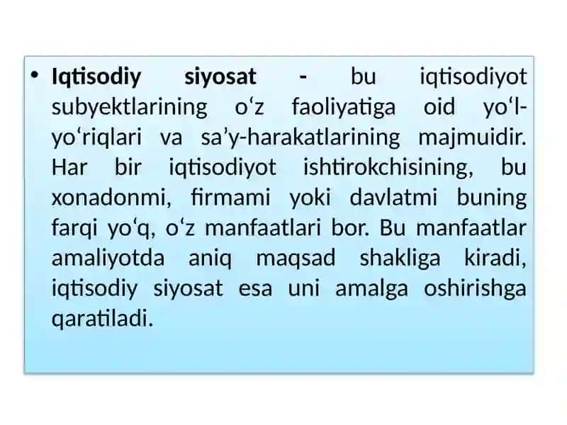 IQTISODIYOT, BOZOR VA IQTISODIY SIYOSAT 4