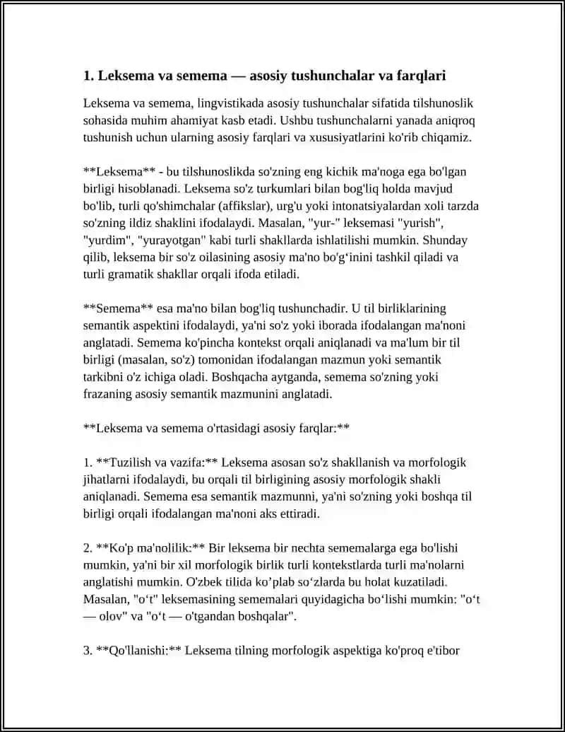 LEKSEMANING SEMANTIK TABIATI:LEKSEMA VA SEMEMA 4