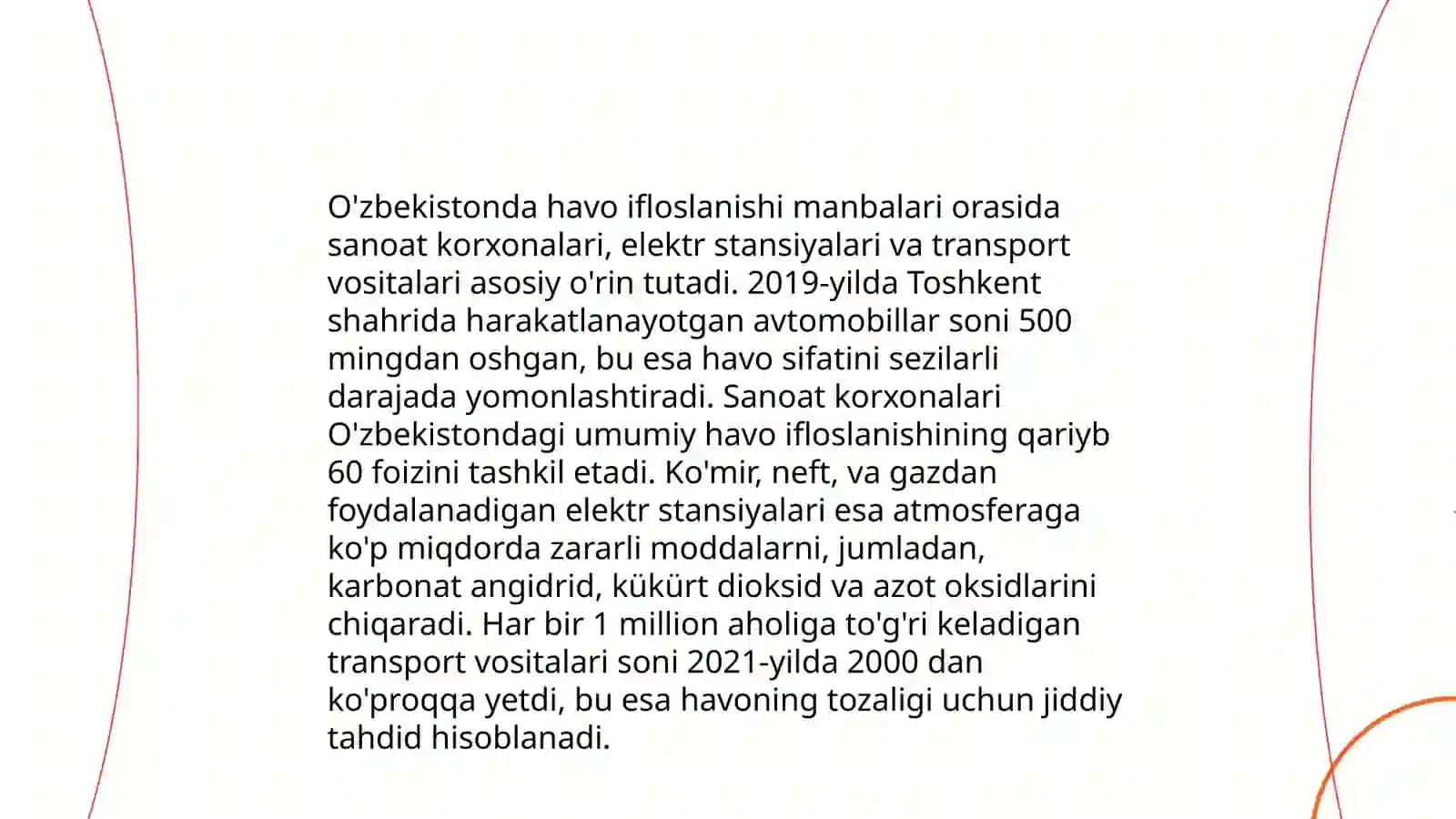 O'zbekistonda atmasfera havosining holati VA musoffaligini saqlash chora tadbirlari 4