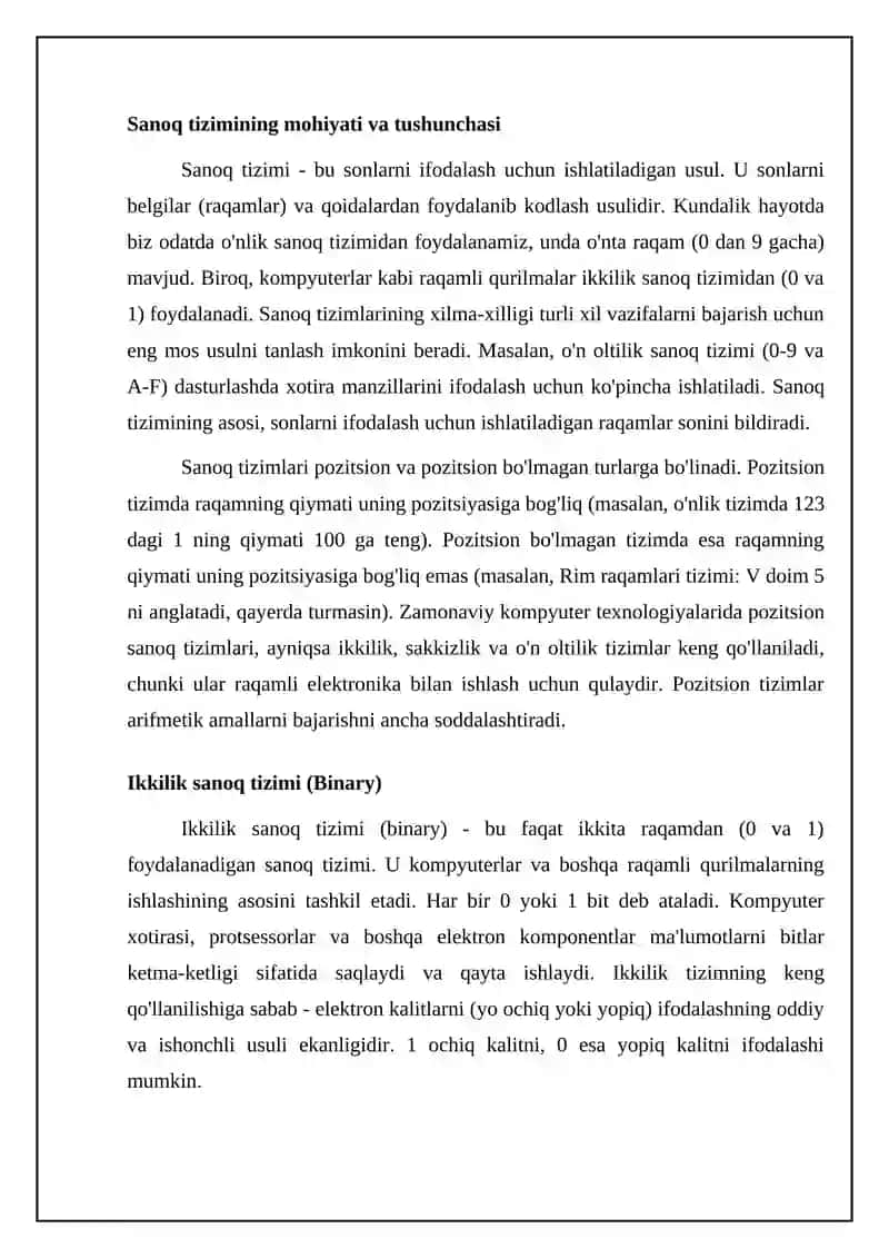 Sanoq Tizimlari Ikkilikdan O'nlikga 4