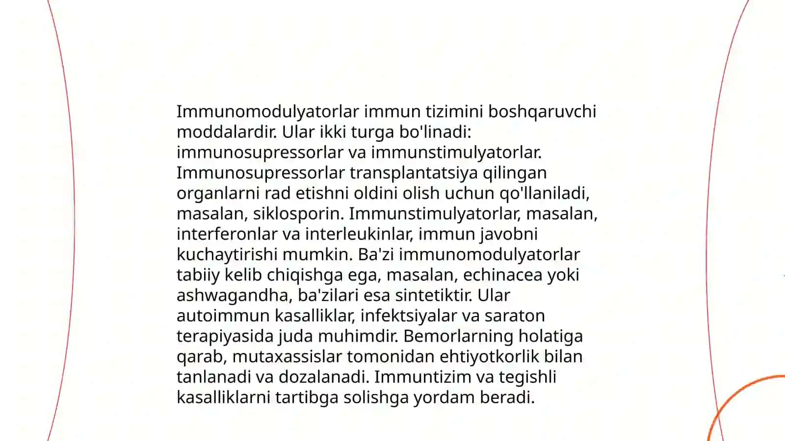 Odam organizmi tonusini kuchaytiruvchi dori vositalar.Imunitetga taʼsir qiluvchi vositalar 4