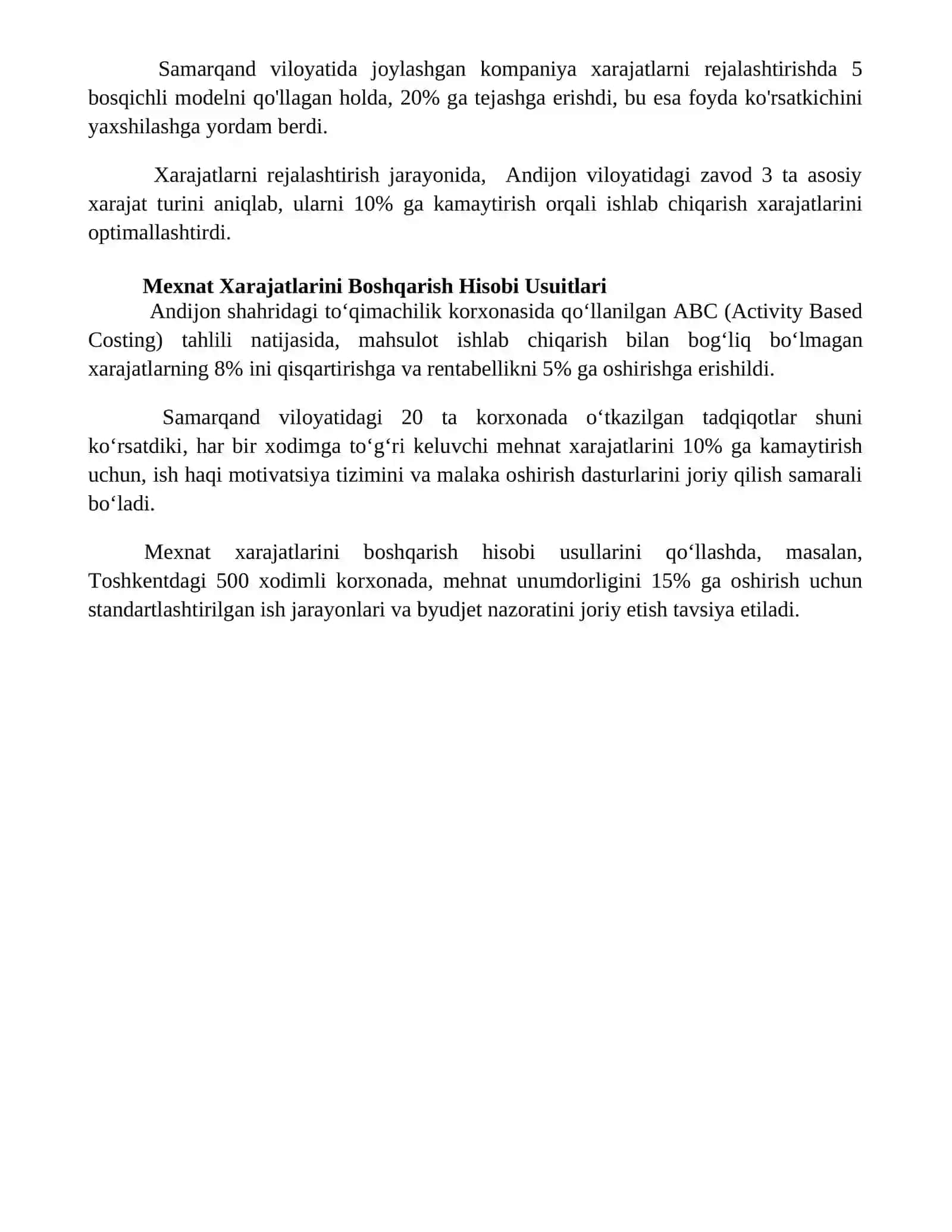 Mexnat xarajatlaridan foydalanish samaradorligini oshirishda boshqaruv hisobi usullaridan 4