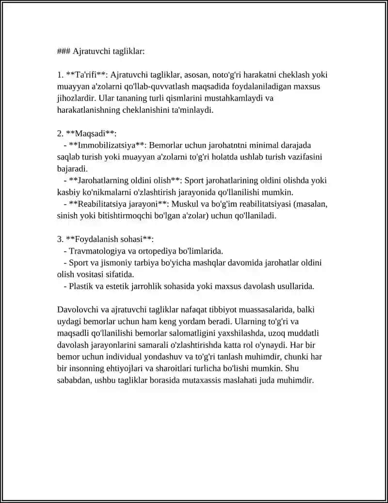 DAVOLOVCHI VA AJRATUVCHI TAGLIKLAR. TARKIBI, QO'LLANILISHI. QO'YISH TEXNIKASI 4
