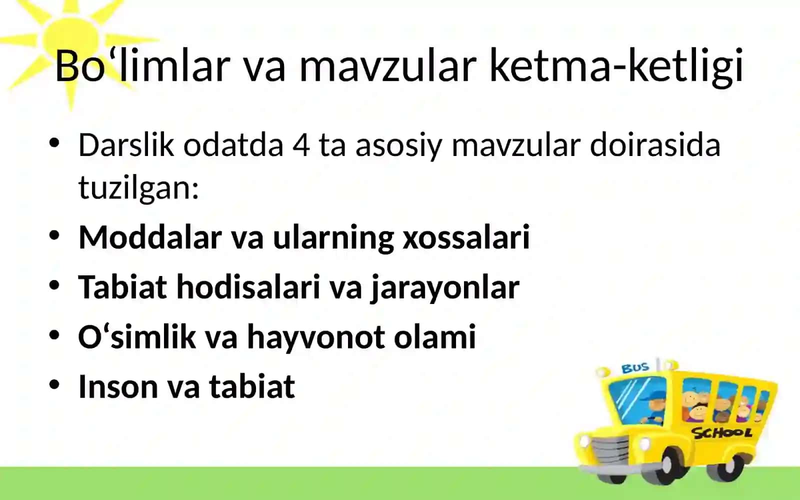 4-sinf “Tabiiy fanlar" darsligini tahlil qilish va taqriz yozish 4