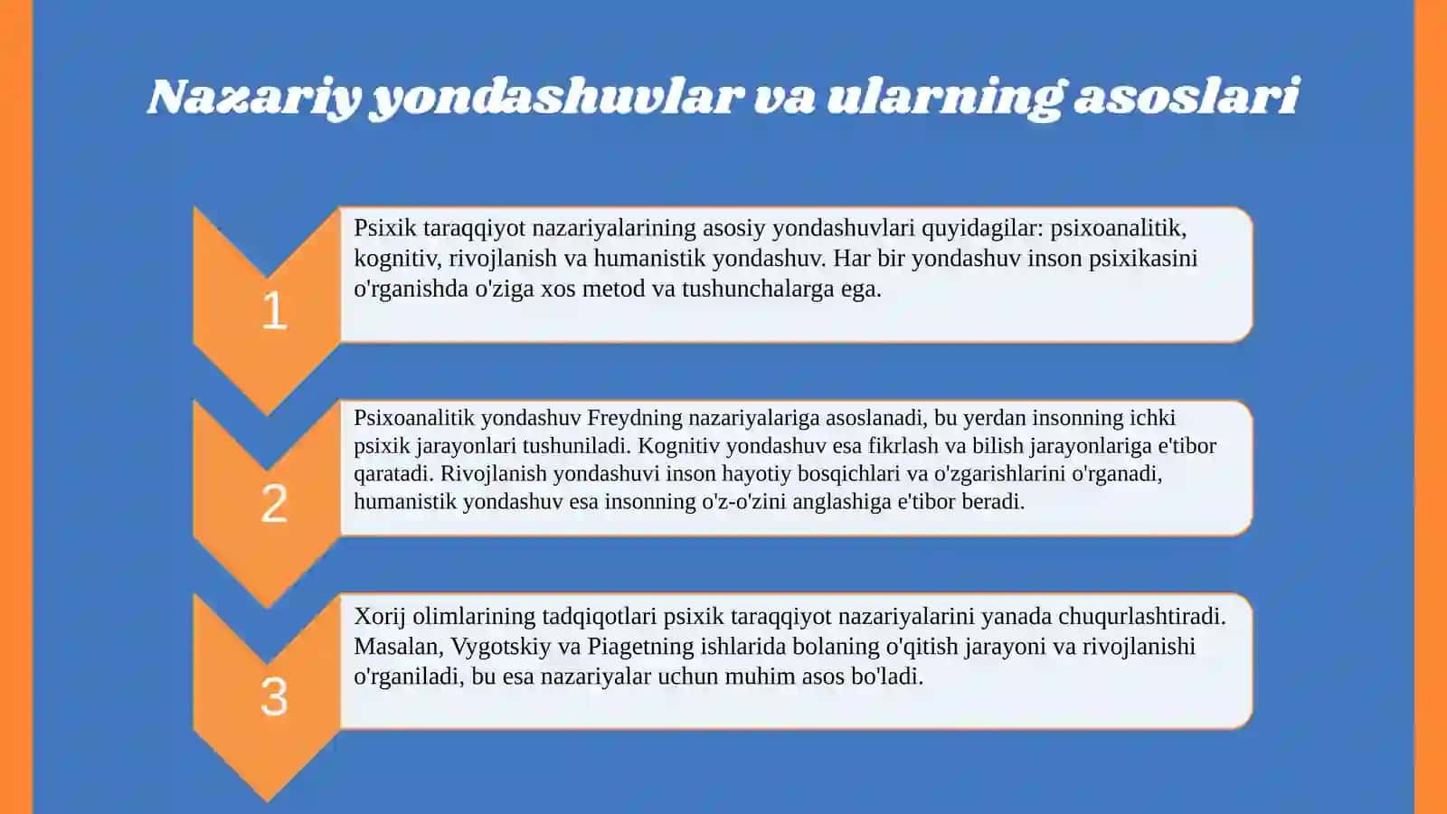 Inson psixik taraqqiyotini tushuntirishda Xorij va O'zbek olimlarining nazariy yondashuvlari 4