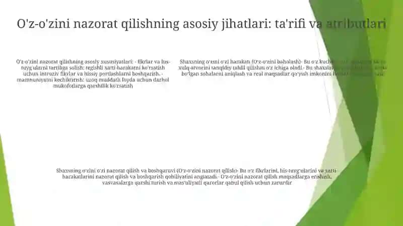 Shaxsning OʻZini OʻZi Baholashi, Shaxsning OʻZini OʻZi Nazorat Qilishi Va Boshqarish 4