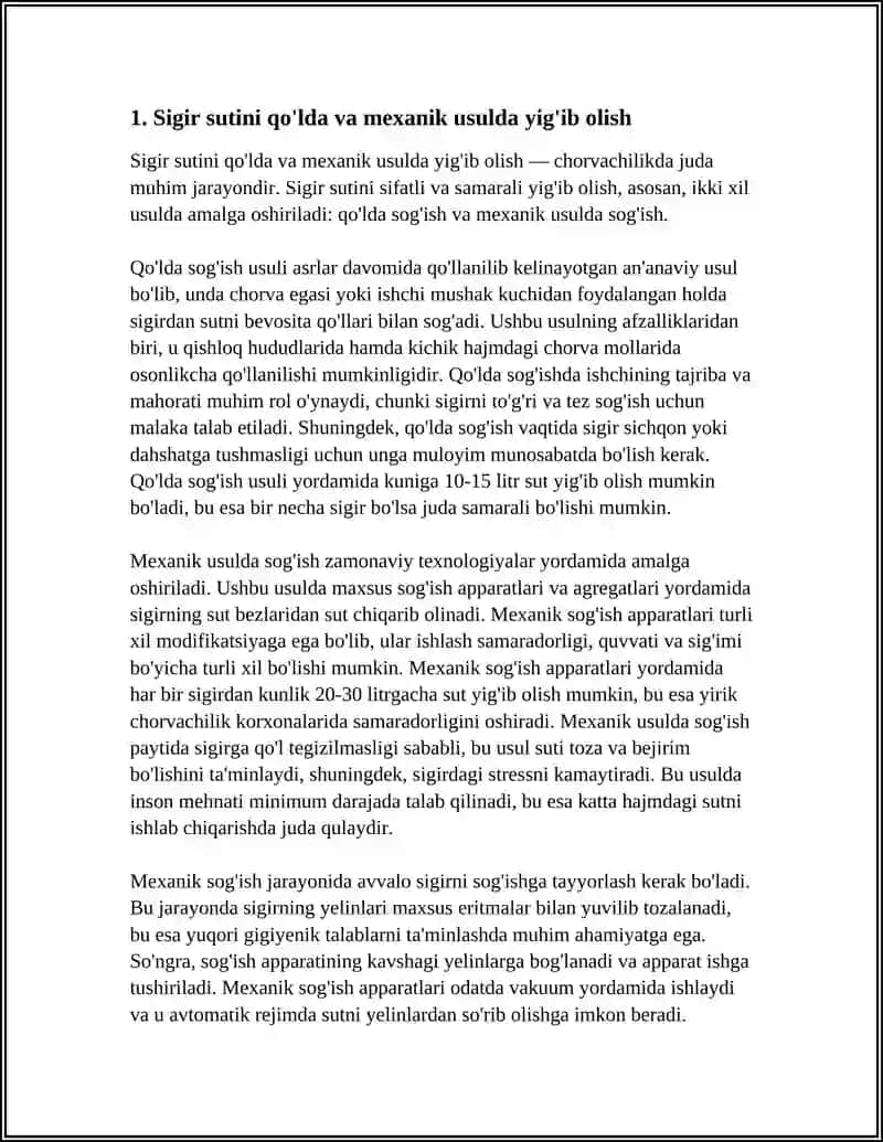 SIGIR,QO'Y,ECHKI VA OT SUTLARI YIG'IB TAYYORLASH 4