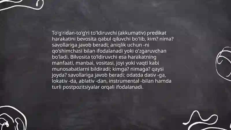 Gapning ikkinchi darajali boʻlaklari.To'ldiruvchi va uning ifodalanishi. 4