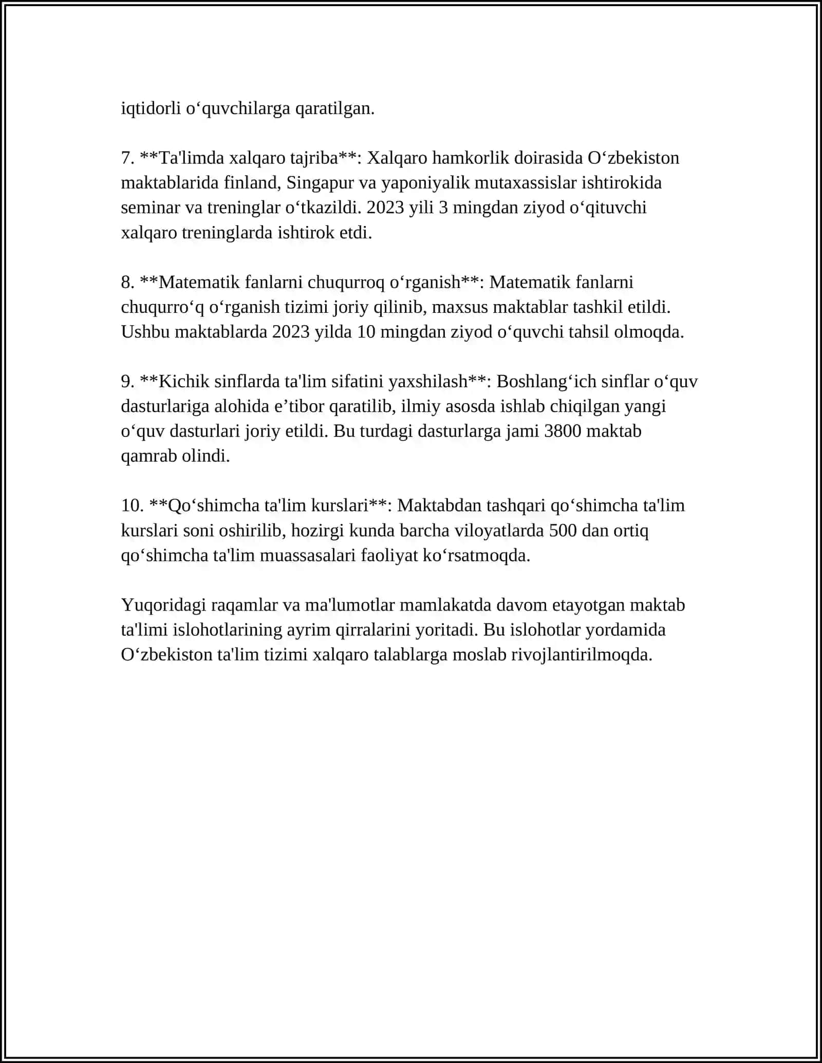 O‘ZBEKISTON RESPUBLIKASI TA‘LIM SOHASIDA AMALGA OSHIRILGAN ISLOHOTLAR 4