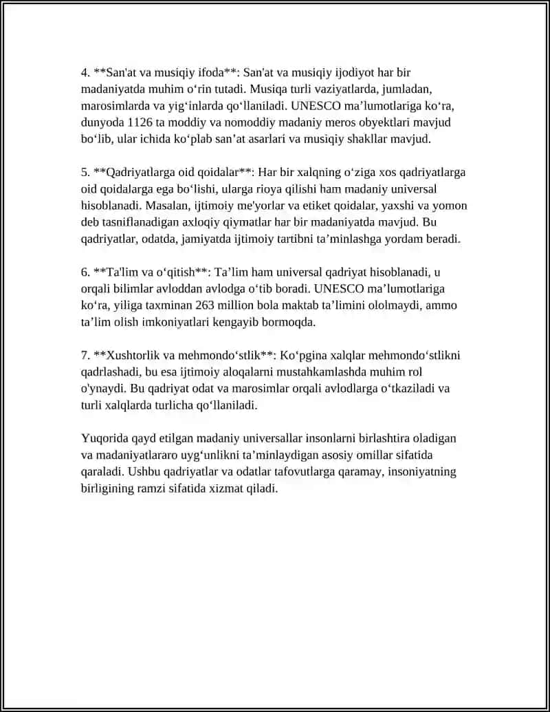 DUNYO XALQLARI MADANIYATIDAGI UMUMIYLIK VA FARQLAR 4