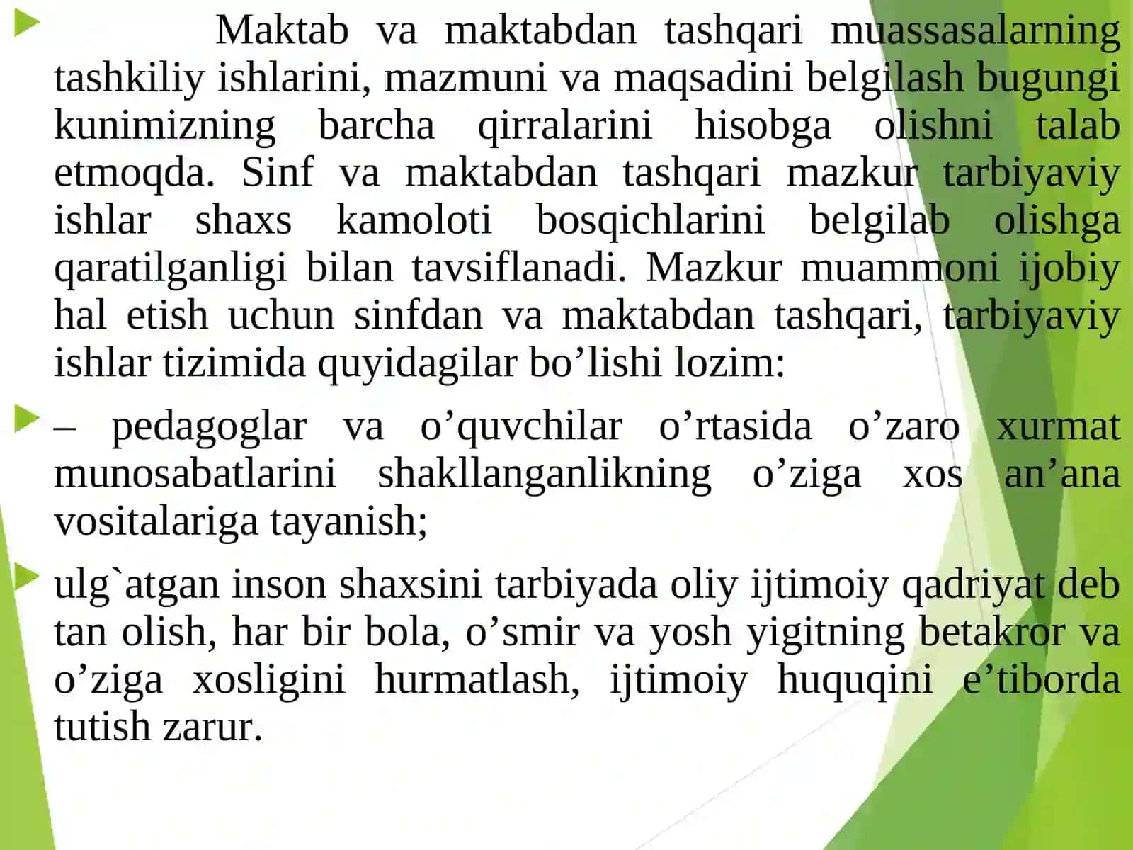 Tarbiyaviy ishlarni maqsadi, vazifalari va tarbiyaviy ishlarni tashkil etishda sinf rahbarining o’rni 4