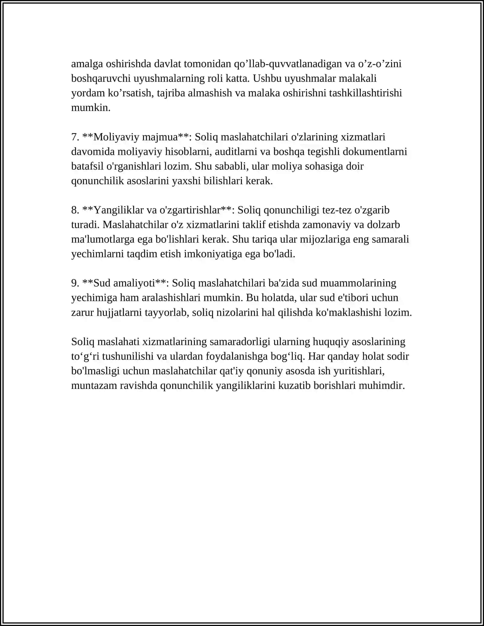MUSTAQIL ISH Mavzu: O'ZBEKISTON VA ROSSIYA DAVLATLARIDA SOLIQ MASLAHATI XIZMATLARI NATIJALARINI RASMIYLASHTIRISH TARTIBLARI 4
