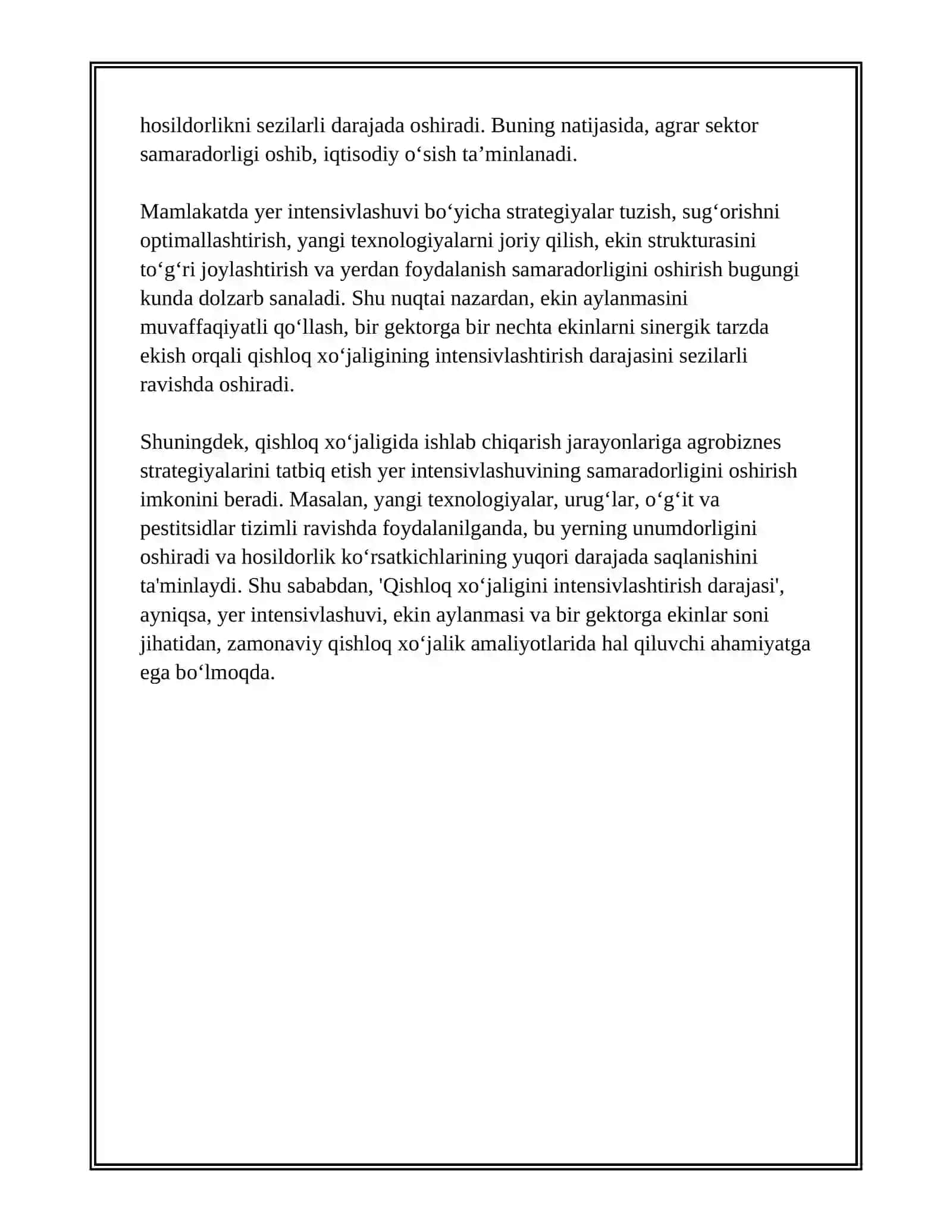QISHLOQ XO'JALIGI NING INTENSIVLASHTIRISH DARAJASI VA SAMARADORLIGINI IFODALOVCHI KO‘RSATKICHLAR 4