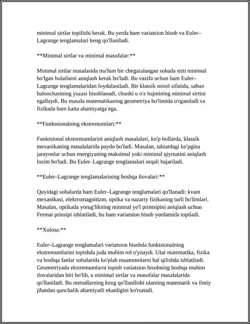 EKSTREMUMLAR NAZARIYASINING GEOMETRIYA MEXANIKA VA FIZIKA MASAALARIGA TATBIQLAR 4