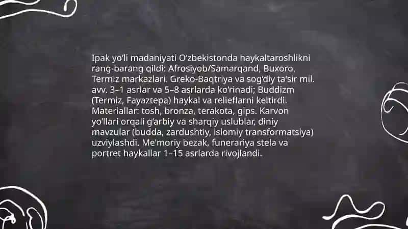 O‘zbekiston haykaltaroshlik san’atining rivojlanishi. 4
