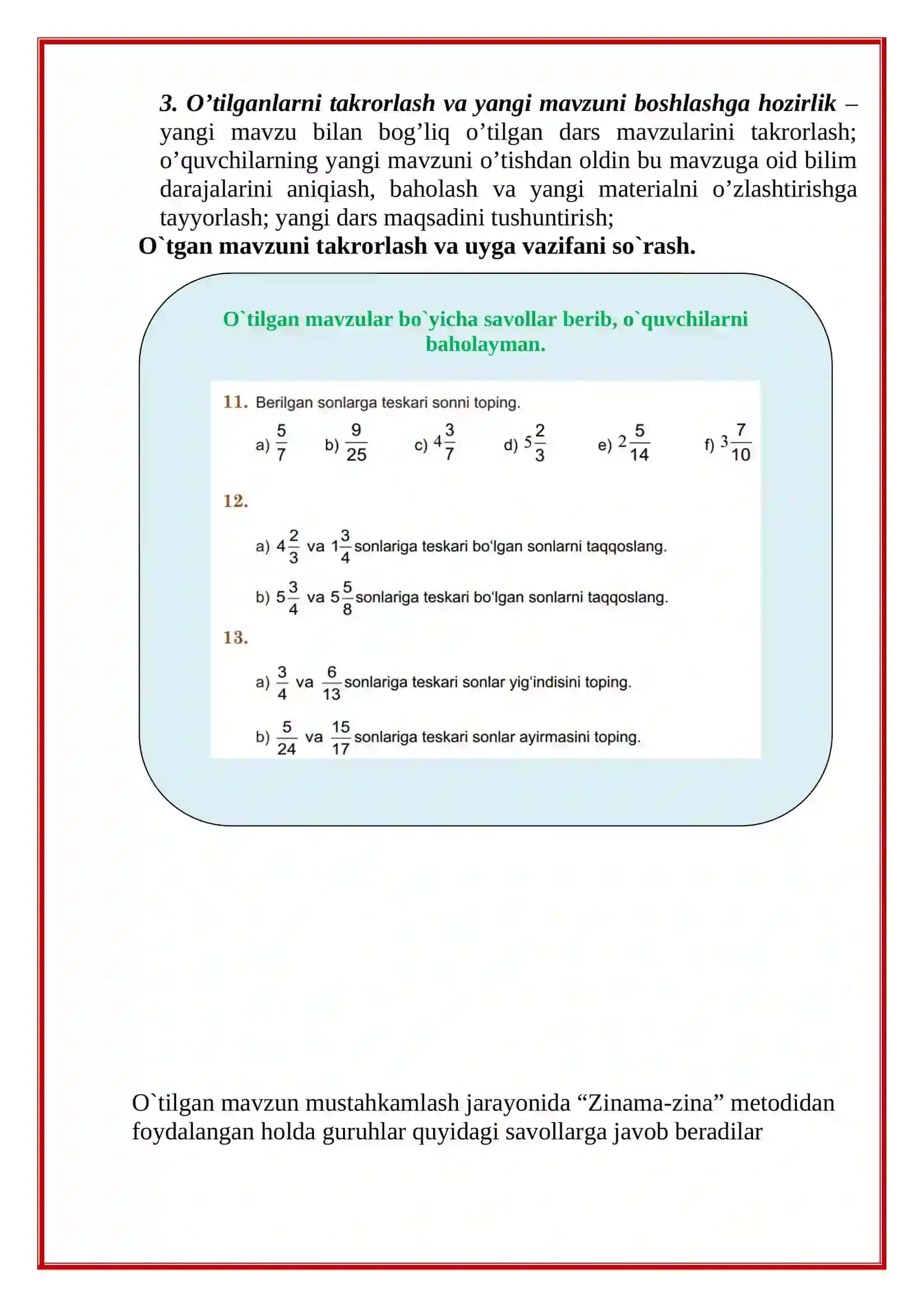 6-sinf Matematika Kasrlarni bo'lish 4