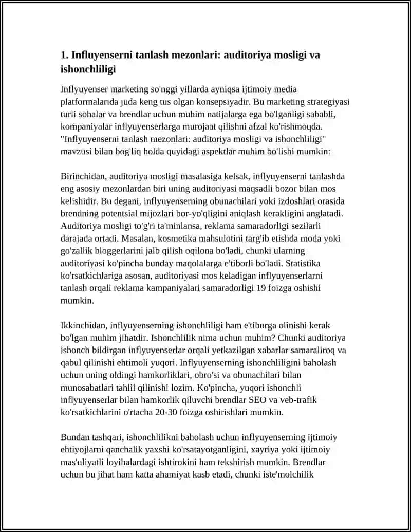 INFLYUYENSER MARKETING. IJTIMOIY MEDIA PLATFORMLARIDA PULLIK REKLAMA IMKONIYATLARI VA REKLAMA KOMPANIYALARI UCHUN ENG YAXSHI AMALIYOTLAR 4