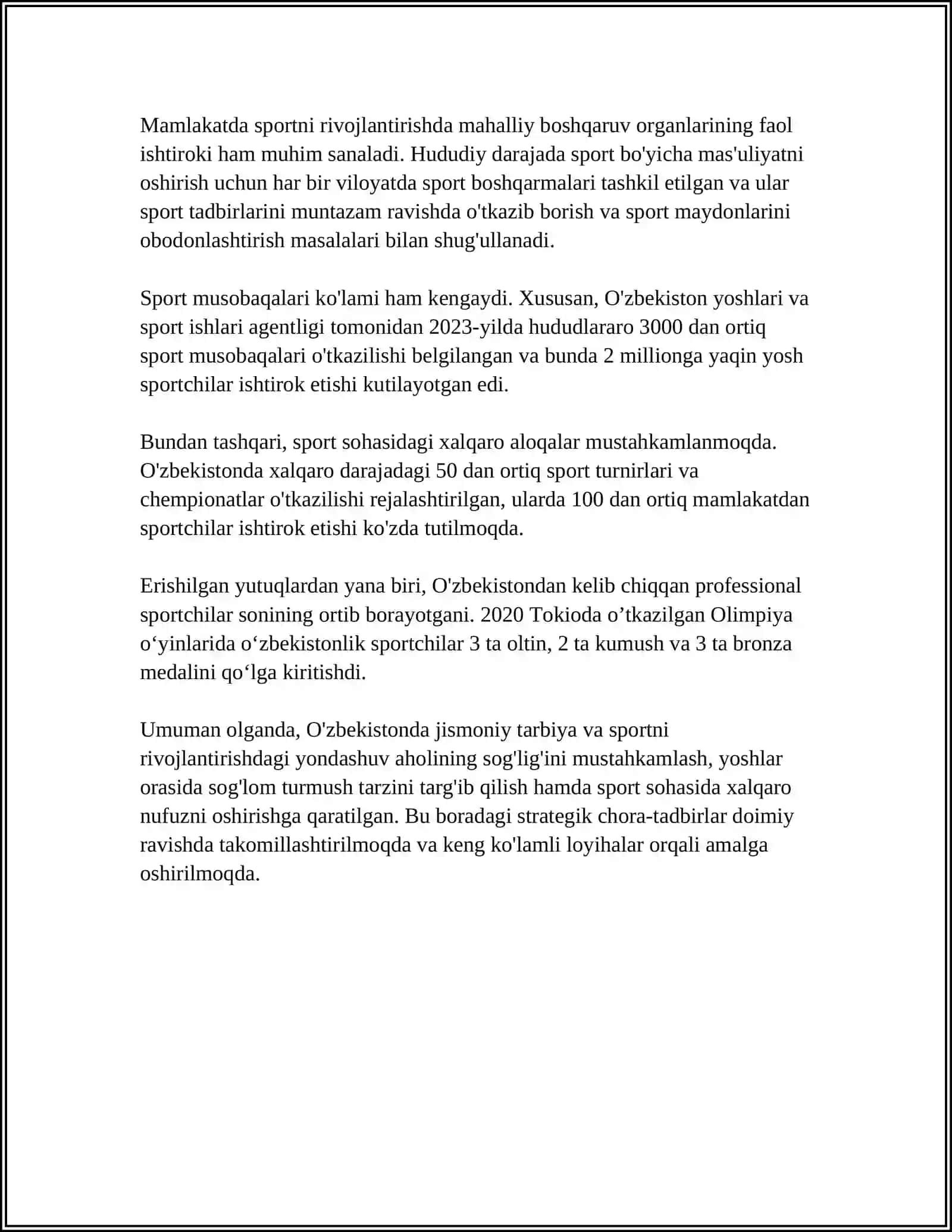 O'ZBEKISTONDA JISMONIY TARBIYA VA SPORTNI BOSHQARISHNING ZAMONAVIY TIZIMI 4