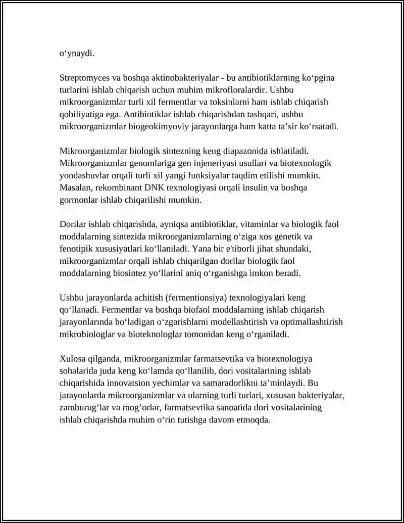 MIKROORGANIZMLARNI DORILAR ISHLAB CHIQARISHDA VA LABORATORI- YATADQIQOTLARIDA ISHLATILISHI 4