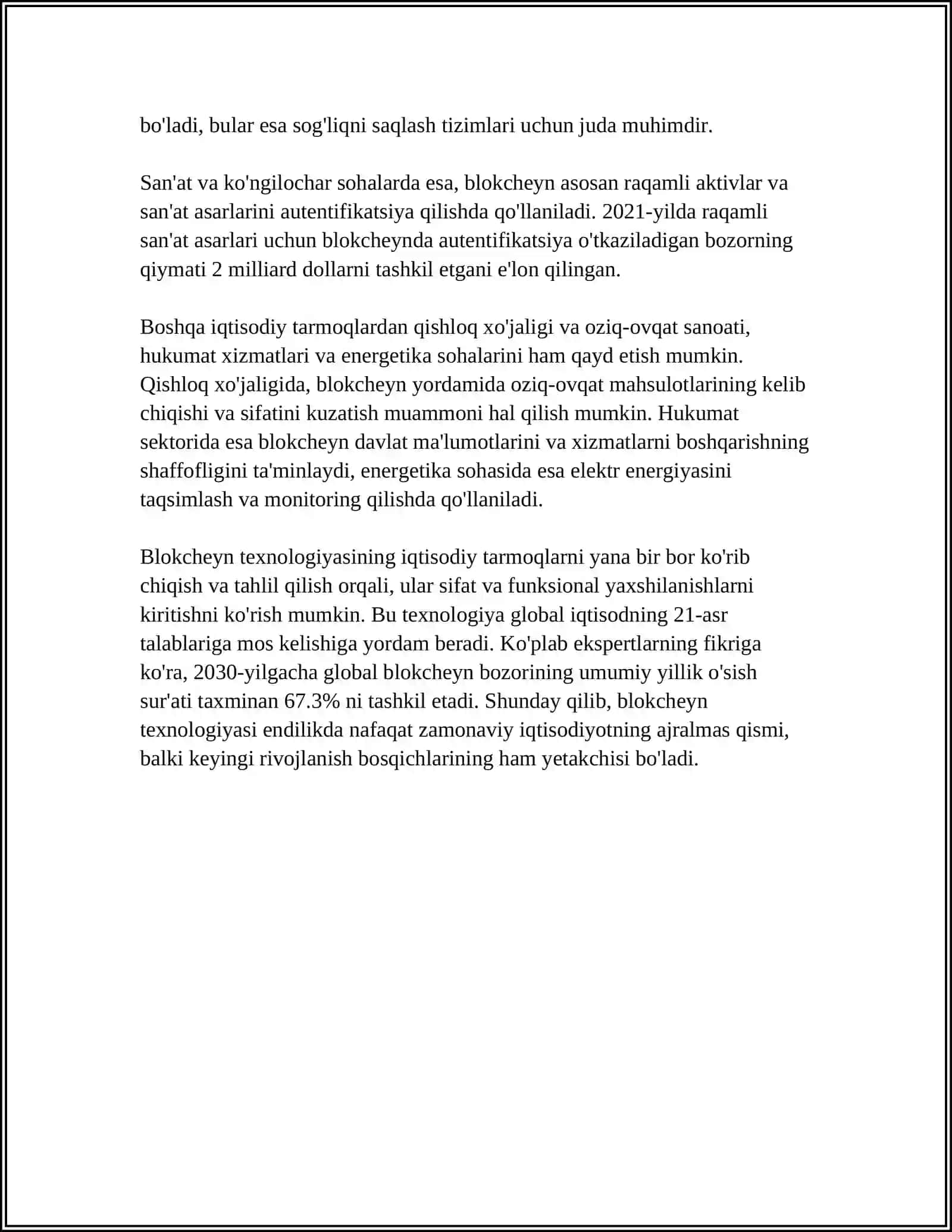 BLOKCHEYN, BUYUMLAR INTERNETI,SUN'IY INTELEKT,KATTA MA'LUMOTLAR IQTISODIY TARMOQLARDA QOʻLLANILISHI 4