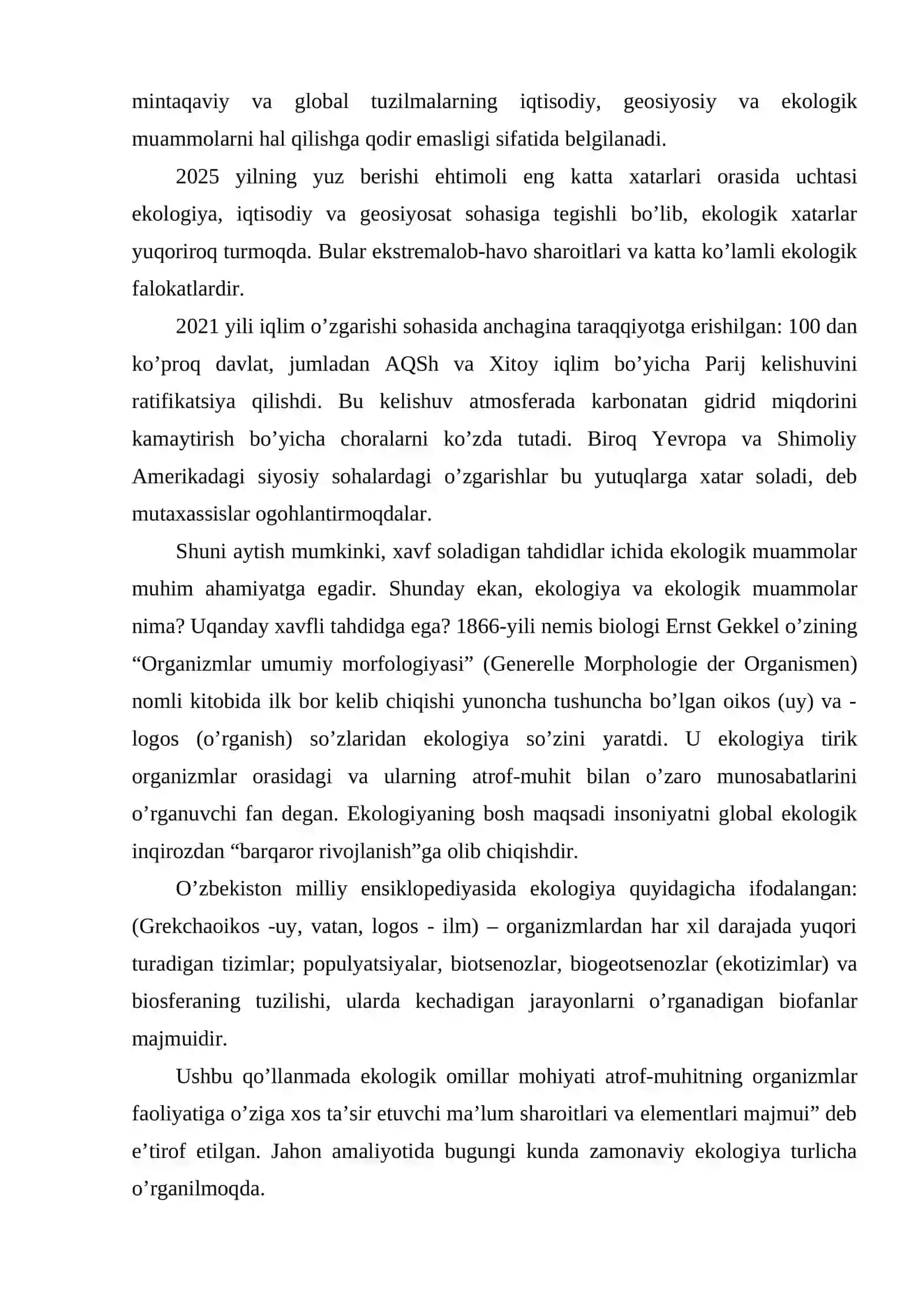 O’zbеkistondagi ekologik ahvol. Fanning o’qitilishidan maqsad va uning vazifalari 4