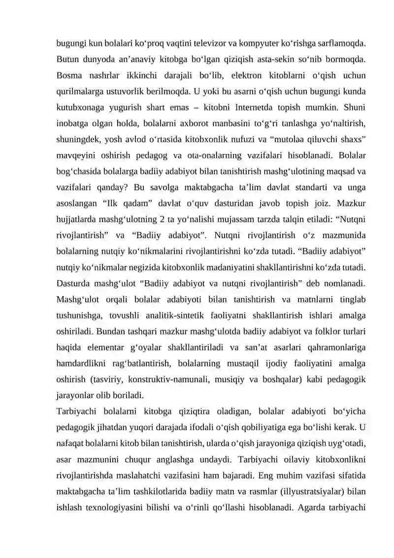 Badiiy adabiyot bilan tanishtirish mashg’ulotlari 4