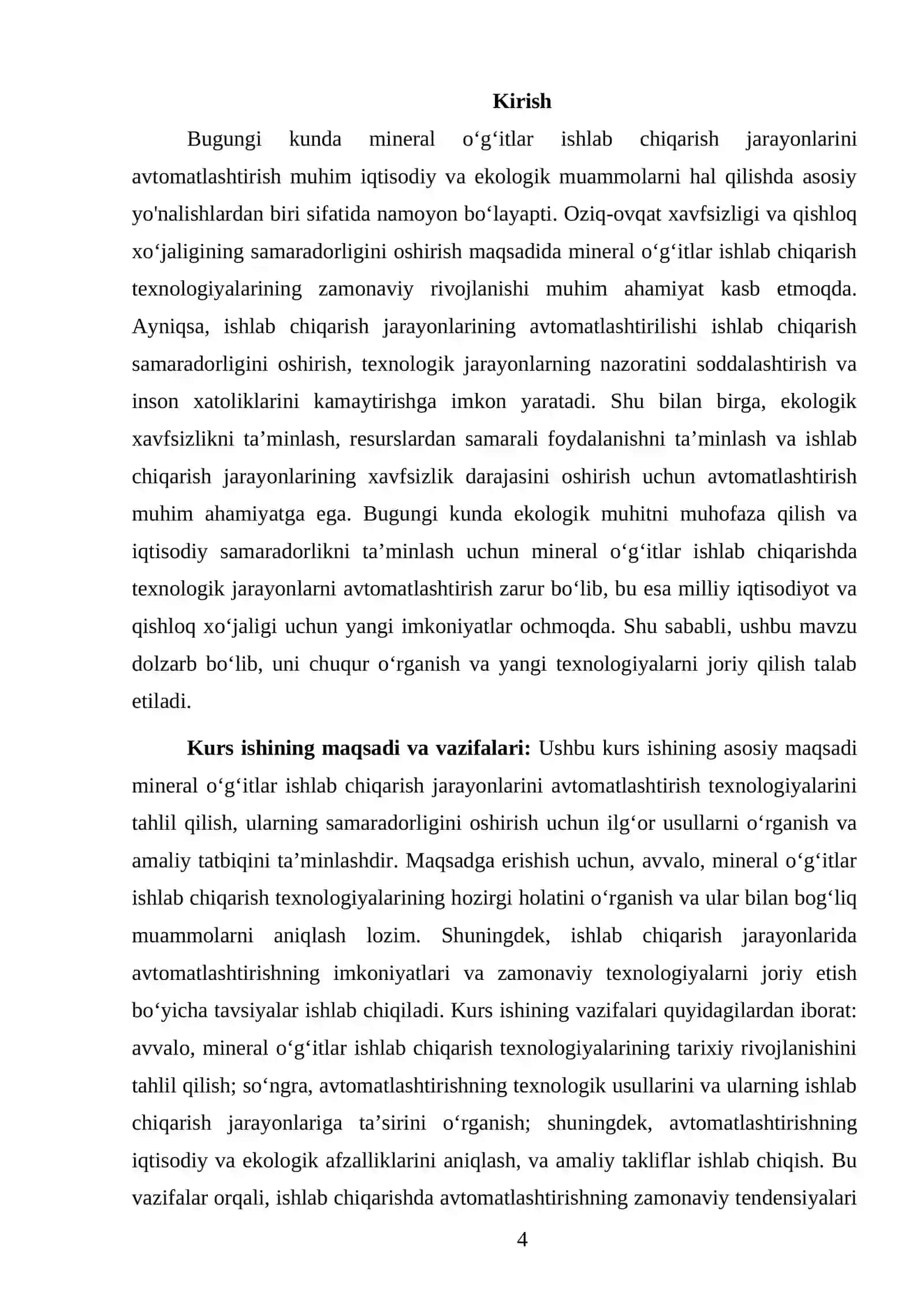 Mineral oʻgʻitlar ishlab chiqarish jarayonini avtomatlashtirish kurs ishi 4