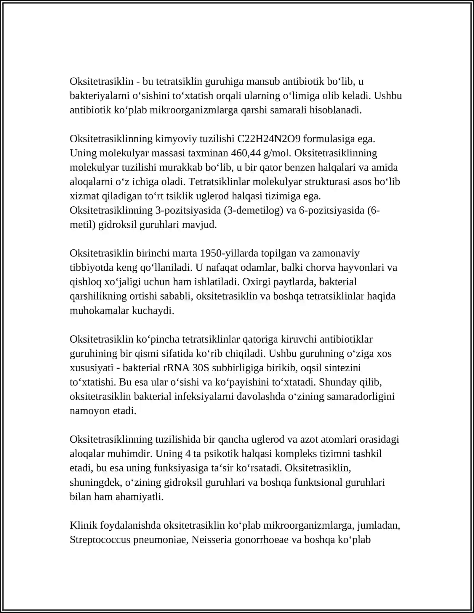 OKSITETRASIKLIN VA UNING FIZIK VA KIMYOVIY XOSSALARI 4