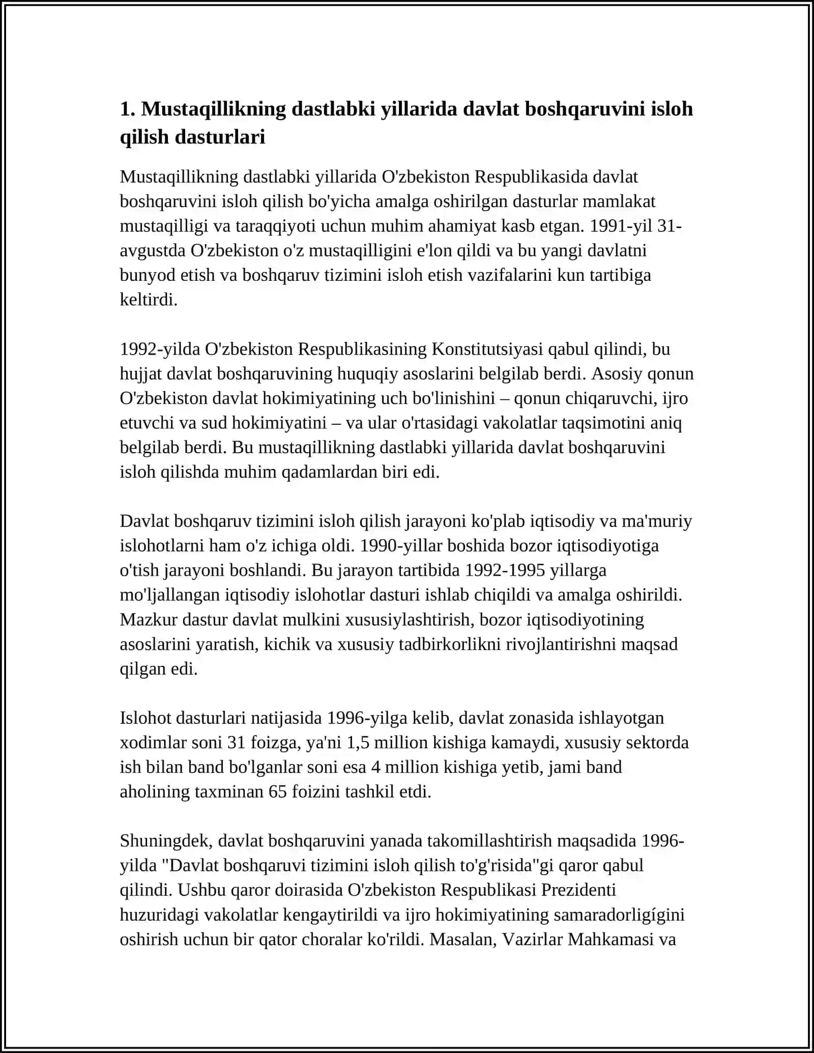 MUSTAQILLIK YILLARIDA DAVLAT BOSHQARUVI TIZIMIDA AMALGA OSHIRILGAN ISLOHOTLAR 4