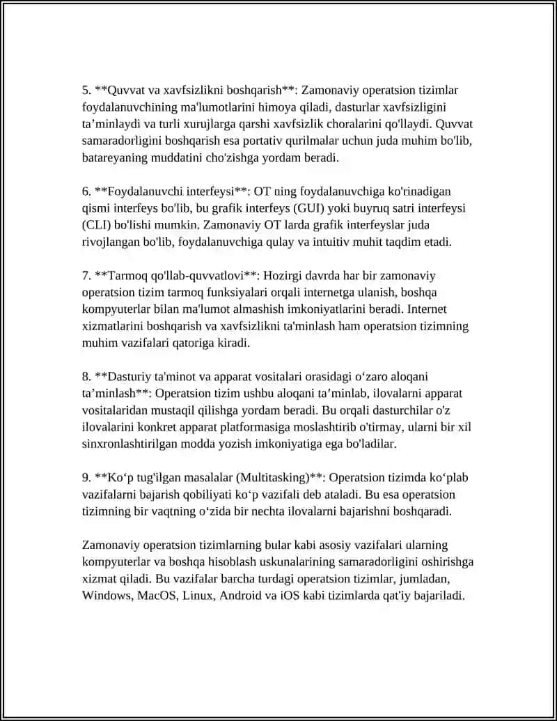 Zamonaviy operatsion tizimlar va ularning vazifalari 4