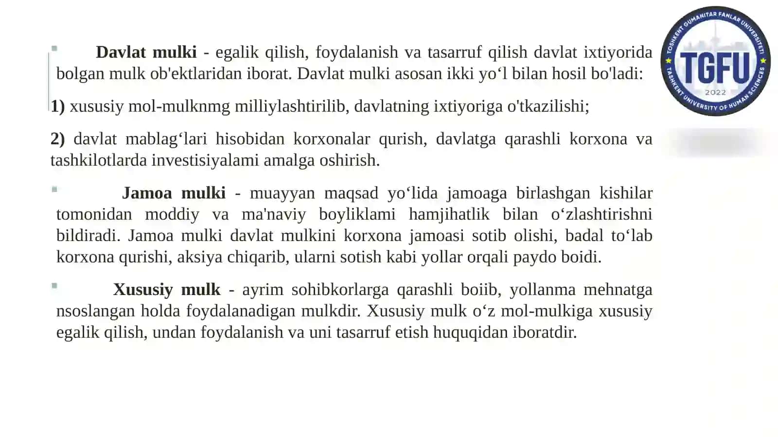 Davlatning mulkini xususiylashtirish va boshqarish siyosati 4